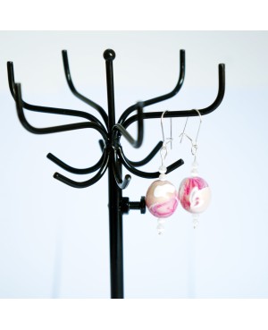 Boucles d'oreilles roses, beiges et blanches Boucles d'oreilles artisanales (fait-main)
