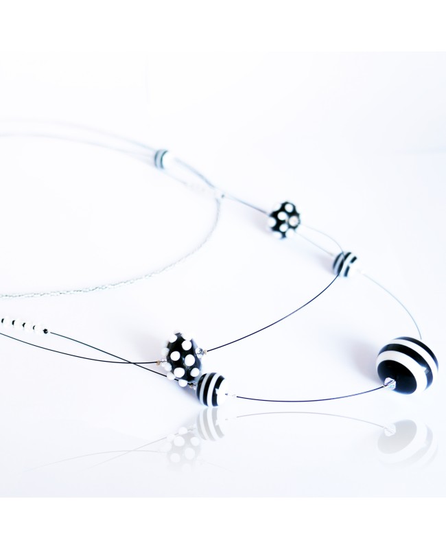 Mid-length “black and white” bead necklace