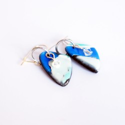 Blue, white and turquoise triangular earrings