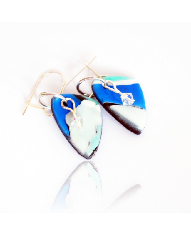 Blue, white and turquoise triangular earrings