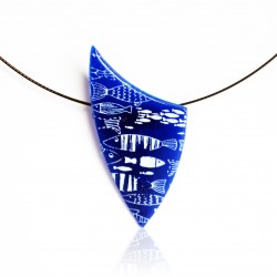 Navy blue pendant with white fishes