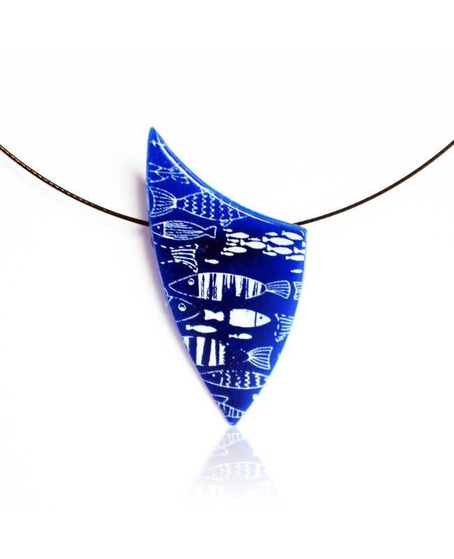 Navy blue pendant with white fishes