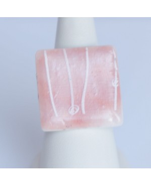 Square pink ring with white lines Quirky and polymer clay rings