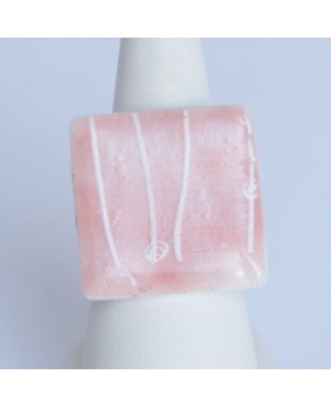 Square pink ring with white lines Quirky and polymer clay rings