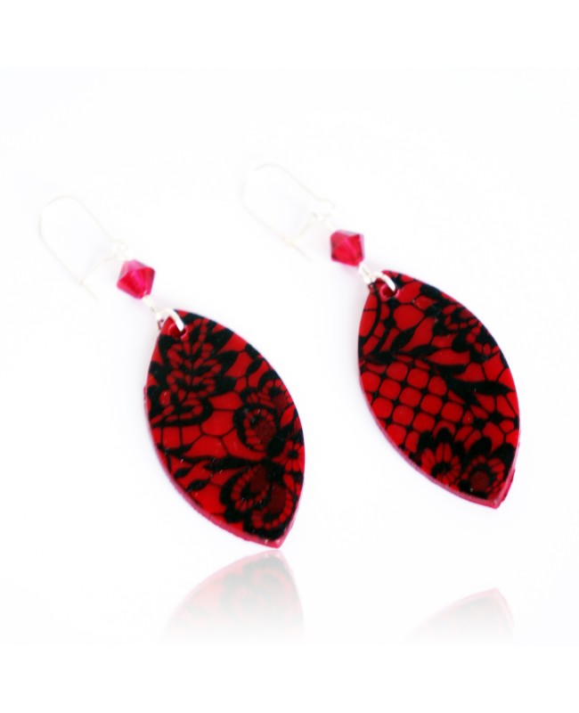 Boucles d'oreilles dentelle rouge et noire