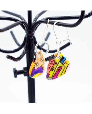 Multicolored house earrings Handcrafted earrings