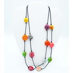 Mid-length double necklace with multicolored beads