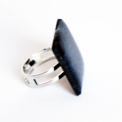 Square navy blue ring with texture