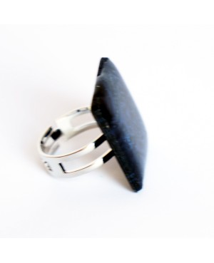 Square navy blue ring with texture Quirky and polymer clay rings