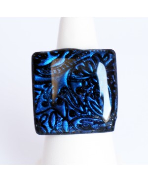Square navy blue ring with texture Quirky and polymer clay rings