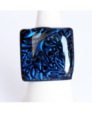Square navy blue ring with texture Quirky and polymer clay rings