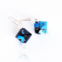 Blue, white, and black earrings