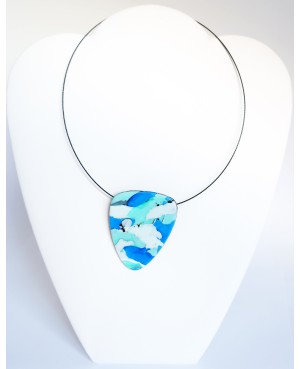 Pendentif blanc, bleu et turquoise Pendentifs en pâte polymère