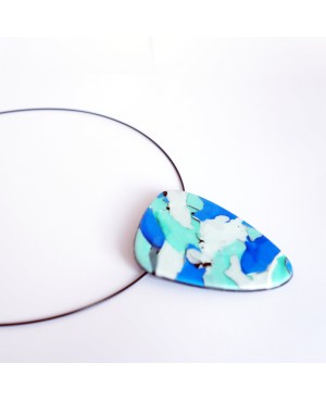 Pendentif blanc, bleu et turquoise Pendentifs en pâte polymère