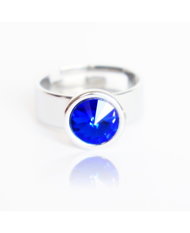 Bague solitaire bleue en cristal de Swarovski