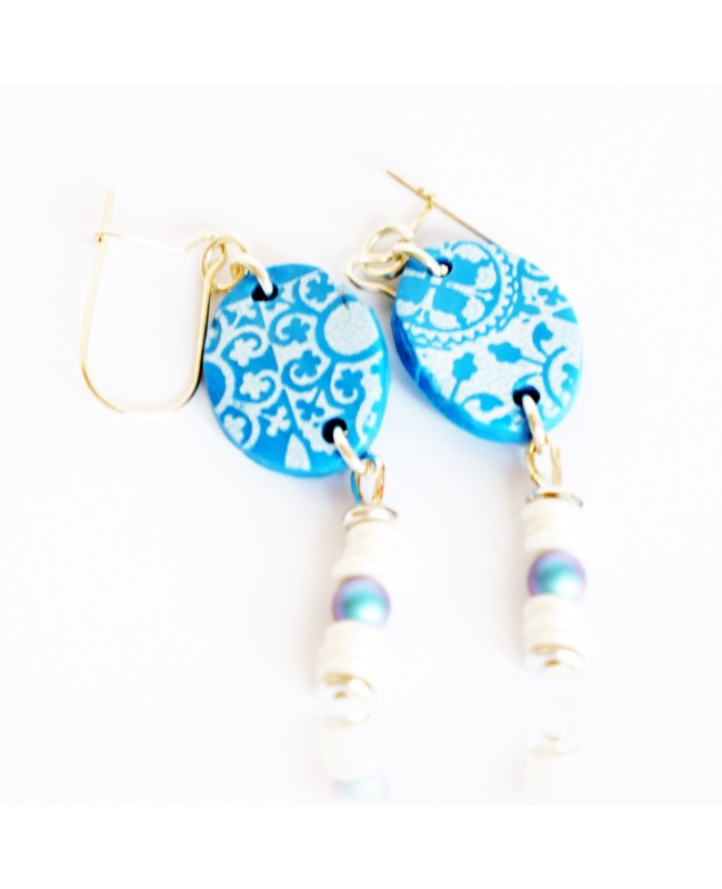 Boucles d'oreilles bleues et blanches azulejos