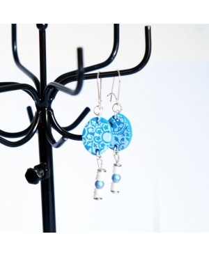 Boucles d'oreilles bleues et blanches azulejos Boucles d'oreilles artisanales (fait-main)