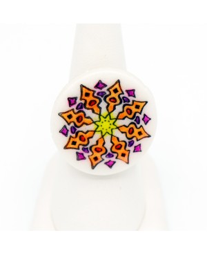 Bague mandala orange, jaune, violette et rose Bagues gourmandes et en pâte polymère