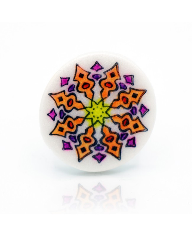 Orange, yellow, purple, and pink mandala ring