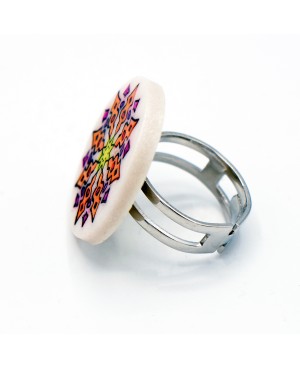 Bague mandala orange, jaune, violette et rose Bagues gourmandes et en pâte polymère