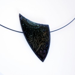 Black pendant with metallic reflections.