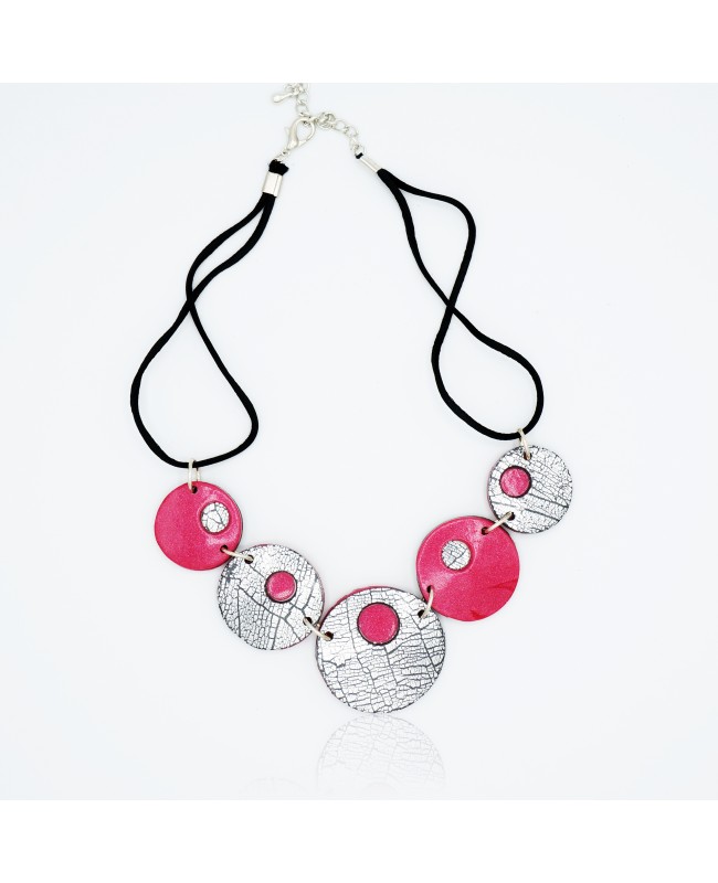 Collier rose et argent craquelé