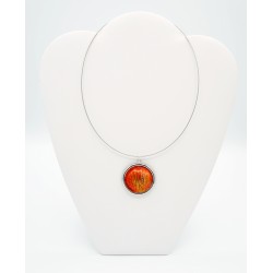Round choker pendant, orange and yellow.