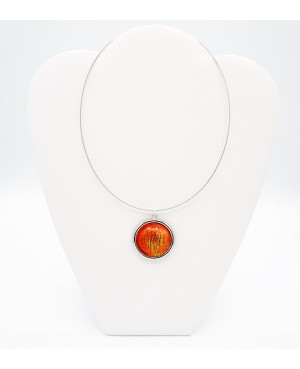 Round choker pendant, orange and yellow. Pendants mounted on metallic supports