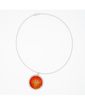 Round choker pendant, orange and yellow. Pendants mounted on metallic supports