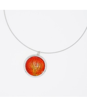 Round choker pendant, orange and yellow. Pendants mounted on metallic supports
