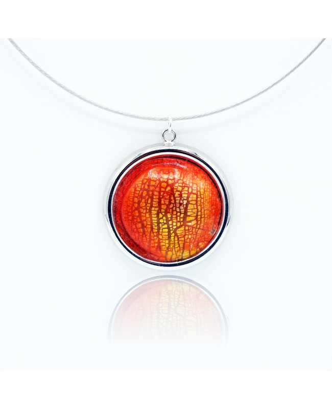 Round choker pendant, orange and yellow.