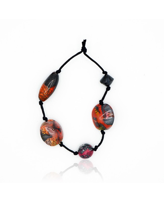 Bracelet orange, noir, rose et argenté