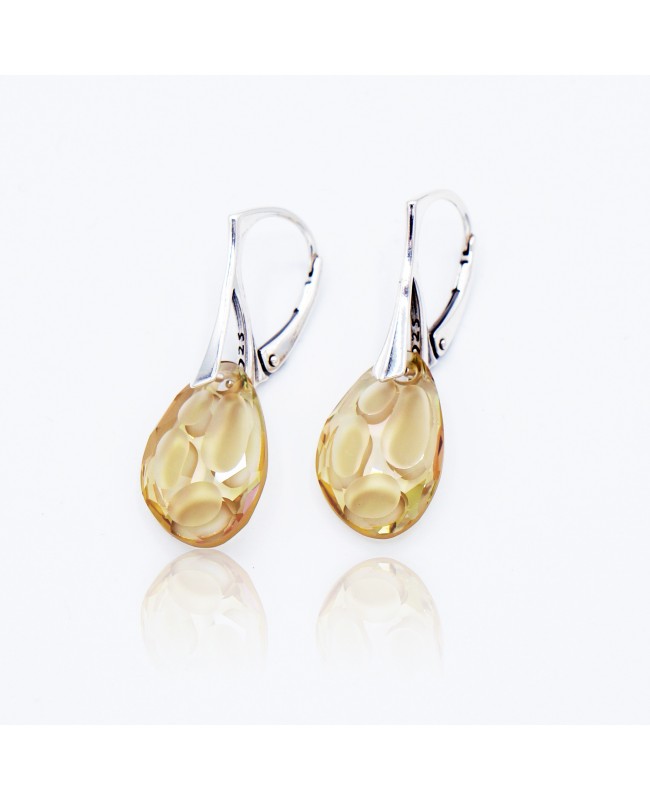 Beige Swarovski Crystal and Silver Earrings