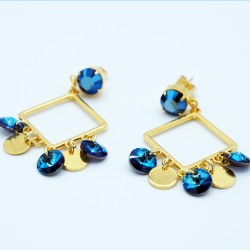 Square Blue and Gold Earrings