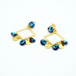 Square Blue and Gold Earrings