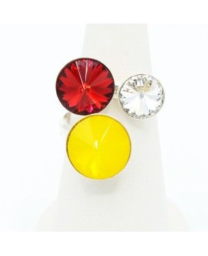 Bague trio jaune, rouge et blanc Bagues fantaisie en perles, cristal et résine