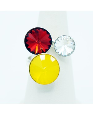 Bague trio jaune, rouge et blanc Bagues fantaisie en perles, cristal et résine