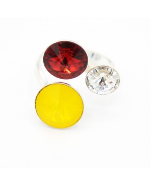 Bague trio jaune, rouge et blanc Bagues fantaisie en perles, cristal et résine