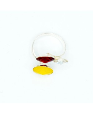 Bague trio jaune, rouge et blanc Bagues fantaisie en perles, cristal et résine