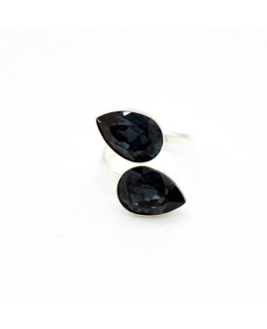 Bague double cabochons poires en cristal noir Bagues fantaisie en perles, cristal et résine
