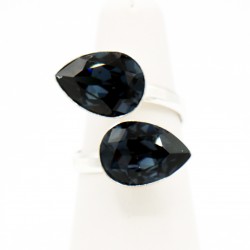 Double Black Crystal Pear Cabochon Ring
