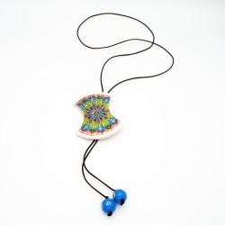 Multicolored Mandala Necklace with Blue Beads