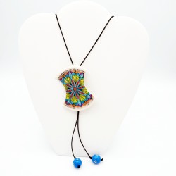Multicolored Mandala Necklace with Blue Beads