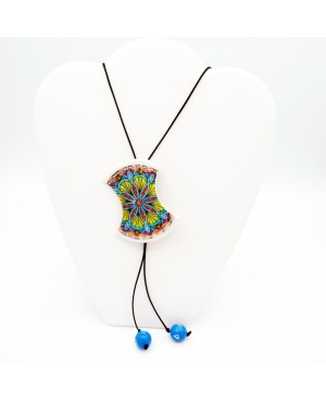 Multicolored Mandala Necklace with Blue Beads Chains or long necklaces