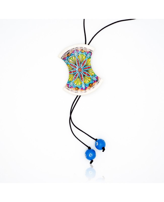 Multicolored Mandala Necklace with Blue Beads