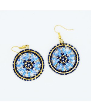 Round blue and gold earrings Handcrafted earrings