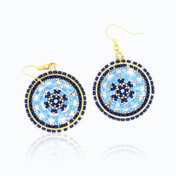 Round blue and gold earrings
