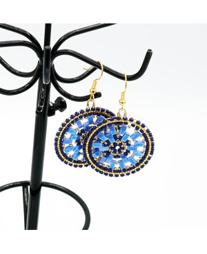 Round blue and gold earrings Handcrafted earrings