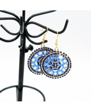 Boucles d'oreilles rondes bleues et dorées Boucles d'oreilles artisanales (fait-main)