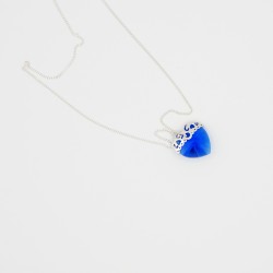 Blue Heart Pendant with Silver Chain